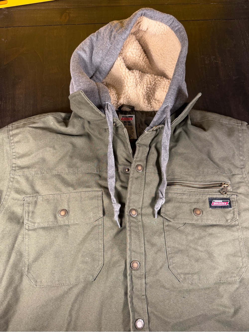 Genuine Dickies Men's Sherpa Hooded Quilted Lined Canvas Jacket Coat M Green